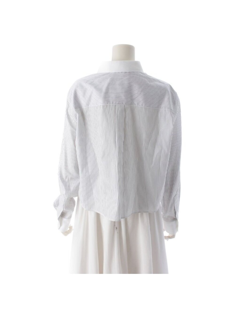 Celine Cotton Triomphe Embroidery Long Sleeve Striped Cropped Shirt Top White 38 - Picture 4 of 10